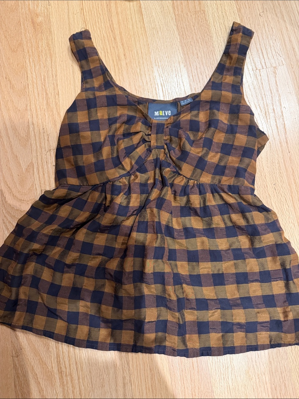Maeve Navy and Brown Check Sleeveless Peplum Tank